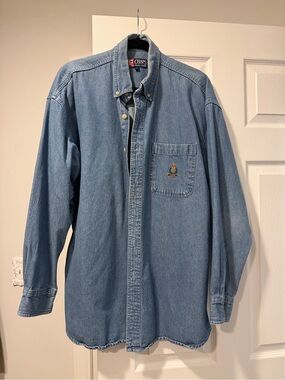 Chaps Ralph Lauren Men’s Light Blue Denim Shirt Jacket with Chest Pocket